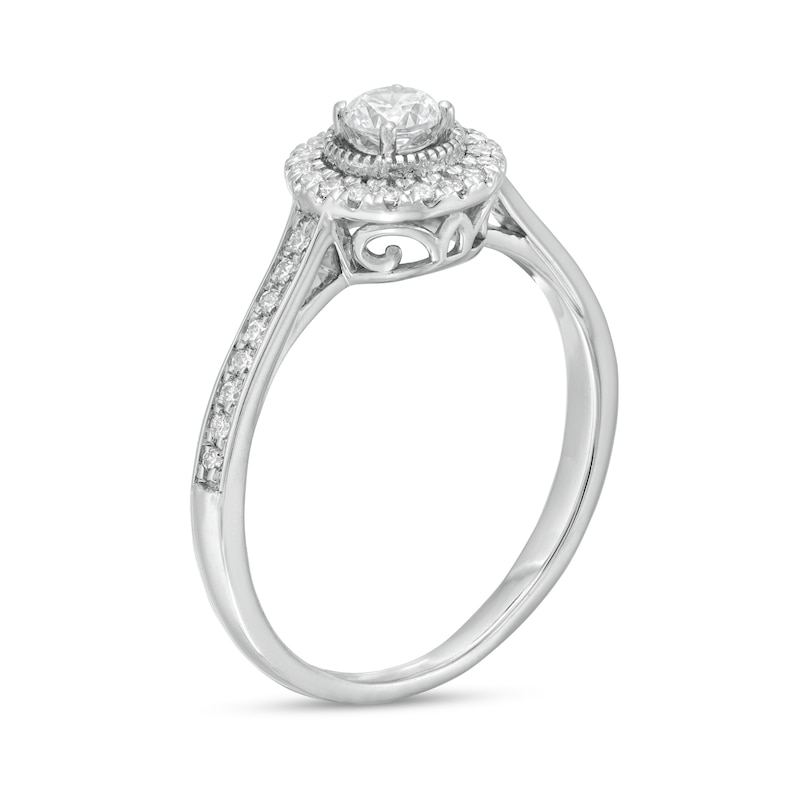 Main Image 3 of 1/3 CT. T.W. Diamond Frame Vintage-Style Engagement Ring in 10K White Gold