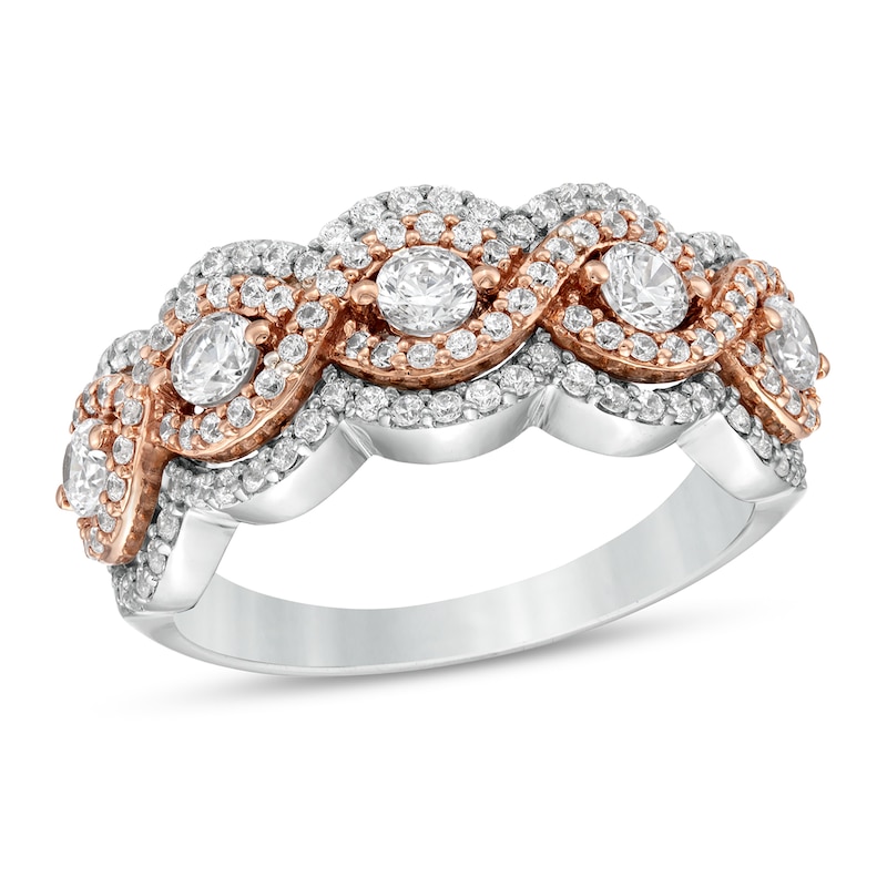 Main Image 1 of 1 CT. T.W. Diamond Five Stone Twist Scallop Edge Ring in 10K Two-Tone Gold