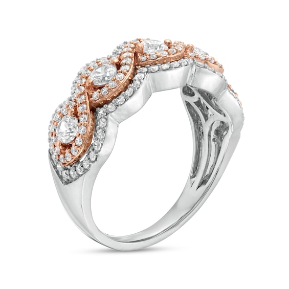 1 CT. T.w. Diamond Five Stone Twist Scallop Edge Ring in 10K Two-Tone Gold