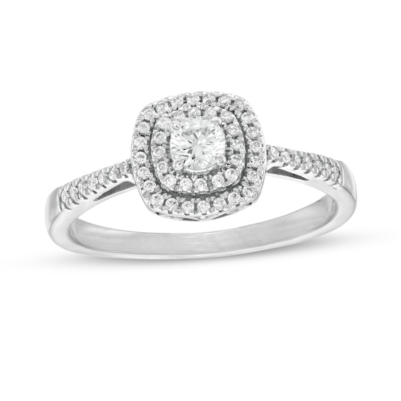 1/3 CT. T.w. Diamond Double Cushion Frame Engagement Ring in 10K White Gold