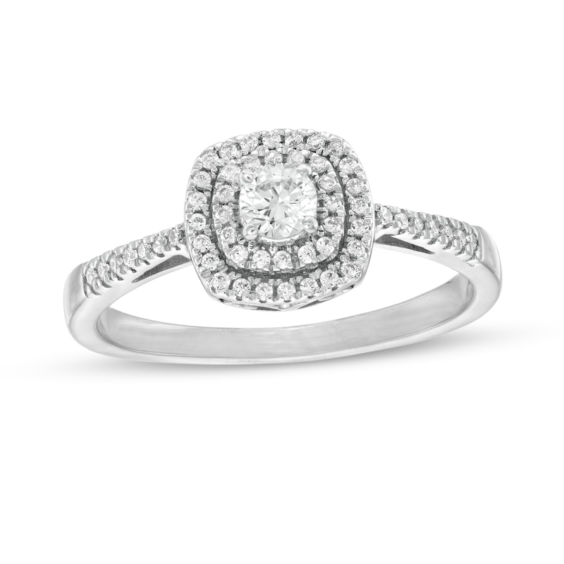 1/3 CT. T.W. Diamond Double Cushion Frame Engagement Ring in 10K White Gold