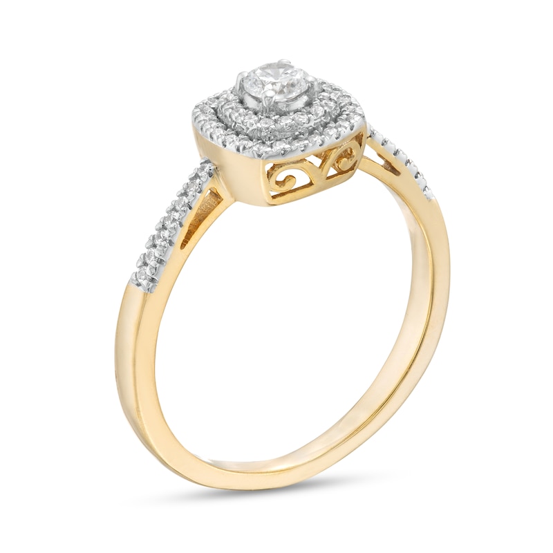 Main Image 3 of 1/3 CT. T.W. Diamond Double Cushion Frame Engagement Ring in 10K Gold