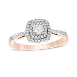 1/3 CT. T.W. Diamond Double Cushion Frame Engagement Ring in 10K Rose Gold