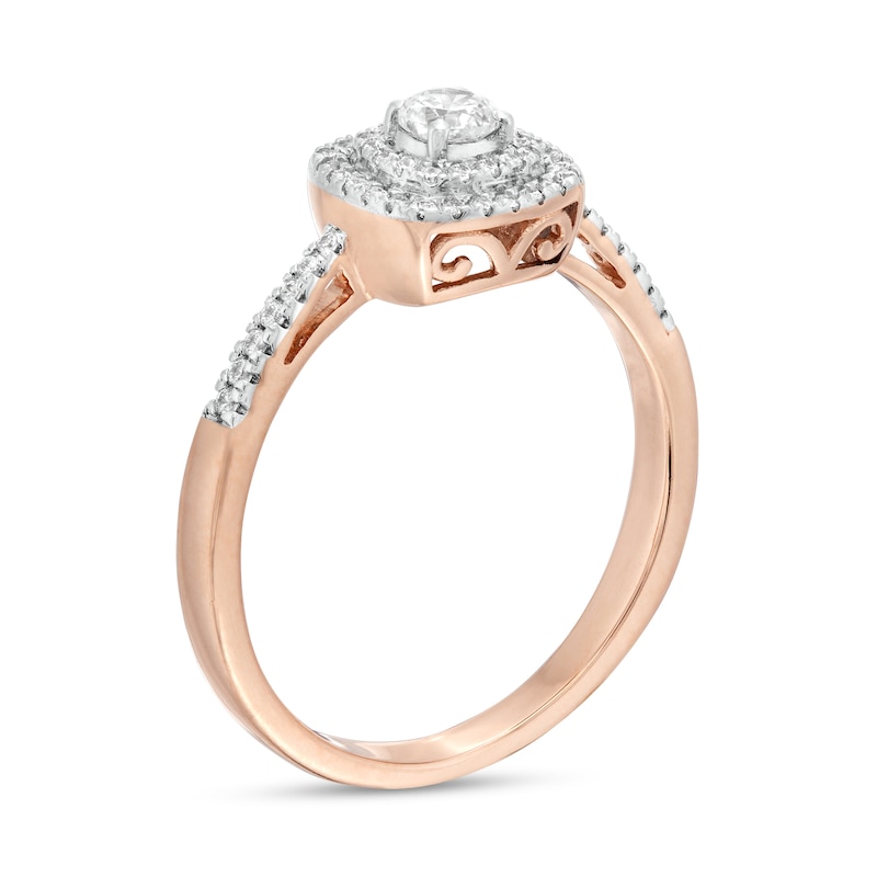 Main Image 3 of 1/3 CT. T.W. Diamond Double Cushion Frame Engagement Ring in 10K Rose Gold