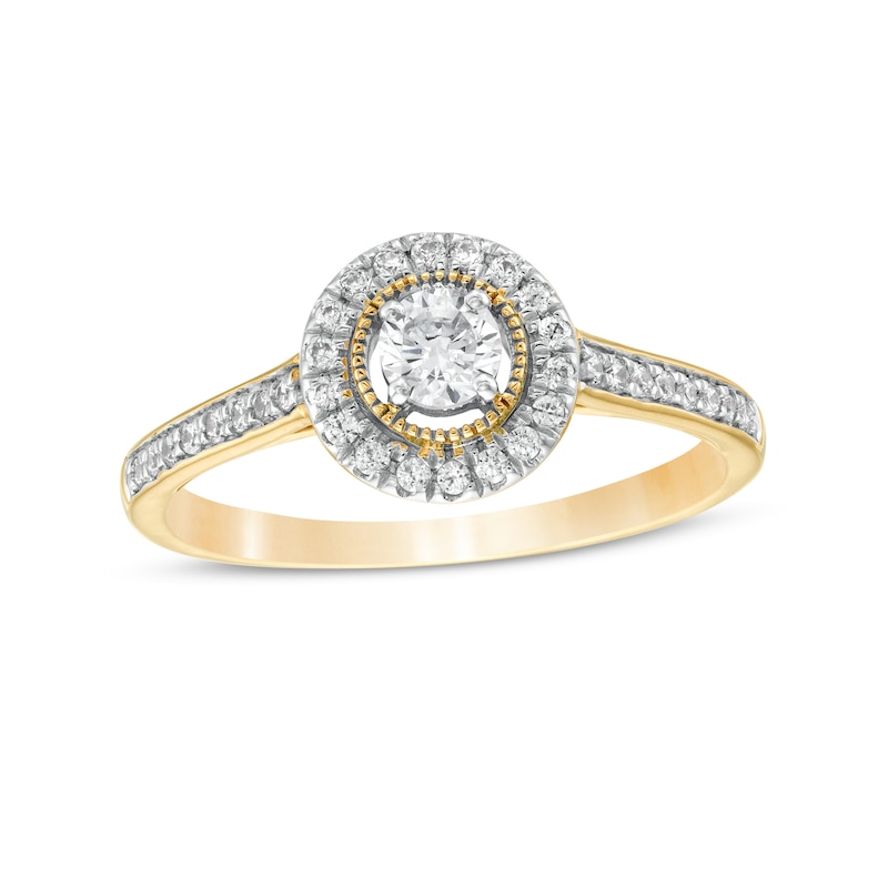 Main Image 1 of 1/3 CT. T.W. Diamond Frame Vintage-Style Engagement Ring in 10K Gold