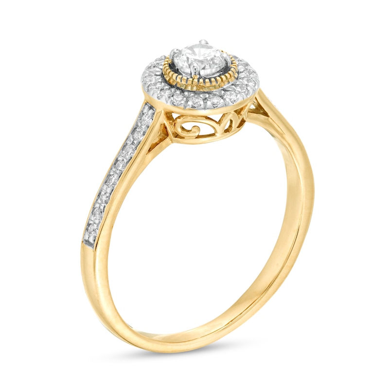 Main Image 3 of 1/3 CT. T.W. Diamond Frame Vintage-Style Engagement Ring in 10K Gold