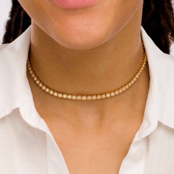 2 CT. T.w. Diamond Tennis Choker Necklace in 10K Gold - 16"