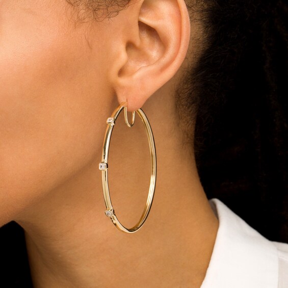 7/8 CT. T.w. Princess-Cut Diamond Hoop Earrings in 10K Gold