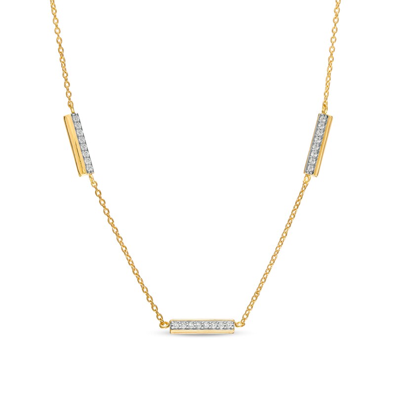 Main Image 1 of 1/10 CT. T.W. Diamond Triple Bar Necklace in 10K Gold - 17"