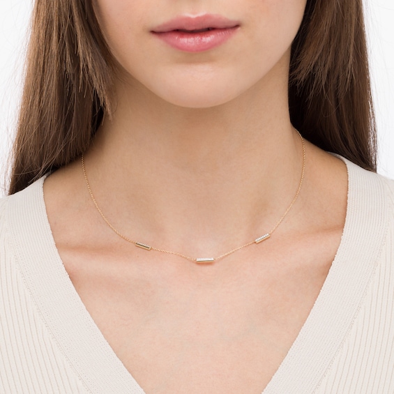 1/10 CT. T.w. Diamond Triple Bar Necklace in 10K Gold - 17"