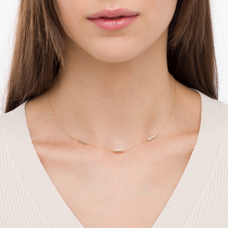 Main Image 2 of 1/10 CT. T.W. Diamond Triple Bar Necklace in 10K Gold - 17"