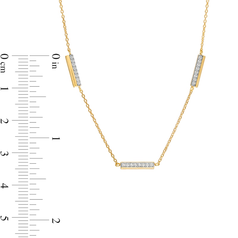 Main Image 3 of 1/10 CT. T.W. Diamond Triple Bar Necklace in 10K Gold - 17"