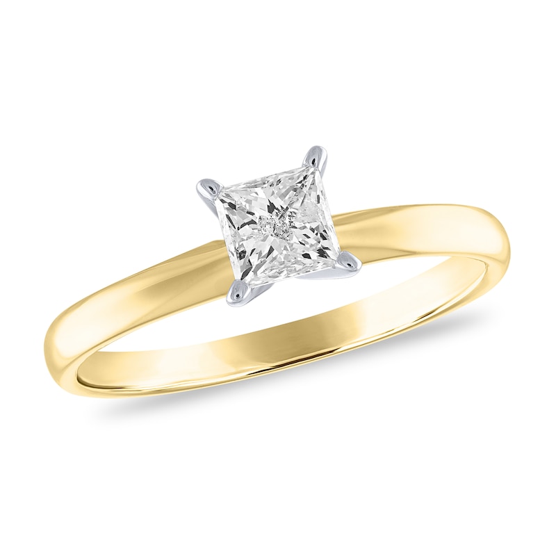 Main Image 1 of 1/2 CT. Princess-Cut Diamond Solitaire Engagement Ring in 14K Gold (I/I2)
