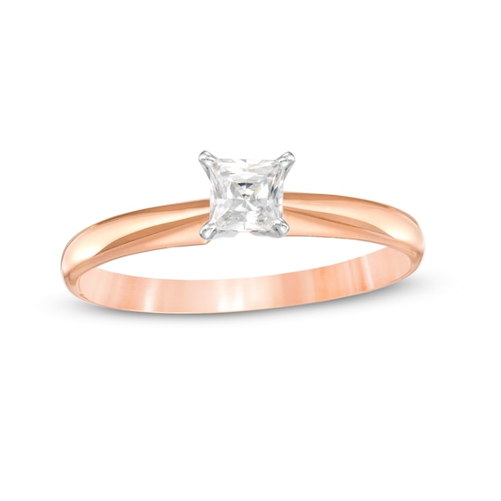 1/ CT. Princess-Cut Diamond Solitaire Engagement Ring in 14K Rose Gold (I/I2