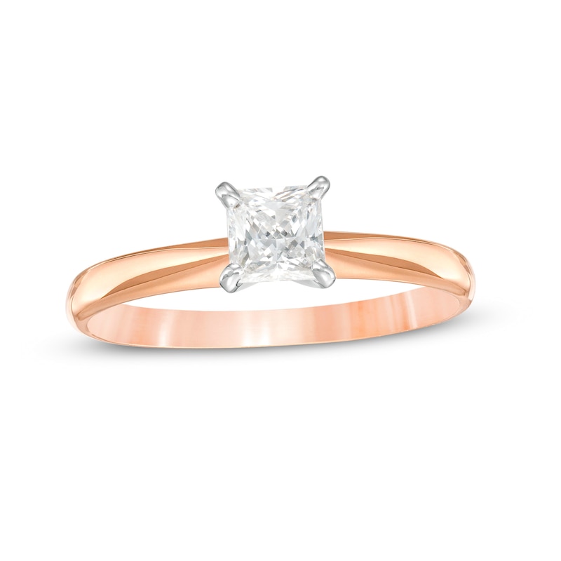 1/2 CT. Princess-Cut Diamond Solitaire Engagement Ring in 14K Rose Gold (I/I2)