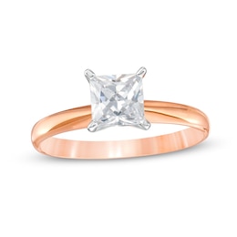 1 CT. Certified Princess-Cut Diamond Solitaire Engagement Ring in 14K Rose Gold (I/I2)
