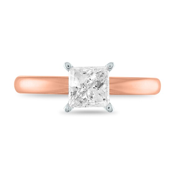 1 CT. Certified Princess-Cut Diamond Solitaire Engagement Ring in 14K Rose Gold (I/I2)