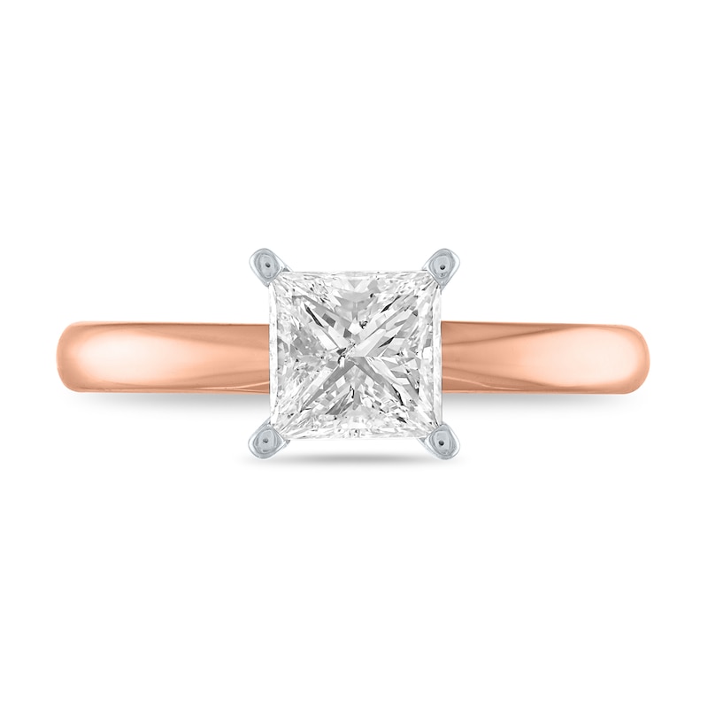 Main Image 2 of 1-1/2 CT. Certified Princess-Cut Diamond Solitaire Engagement Ring in 14K Rose Gold (I/I2)