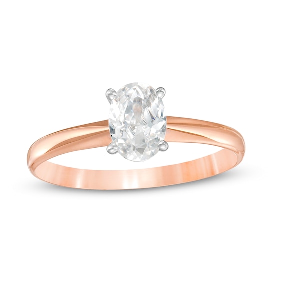 1 CT. Certified Oval Diamond Solitaire Engagement Ring in 14K Rose Gold (I/I2)