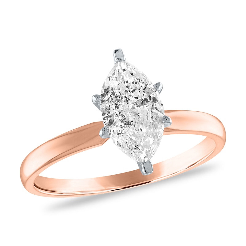 1 CT. Certified Marquise Diamond Solitaire Engagement Ring in 14K Rose Gold (I/I2)