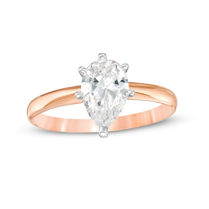 Main Image 1 of 1 CT. Certified Pear-Shaped Diamond Solitaire Engagement Ring in 14K Rose Gold (I/I2)