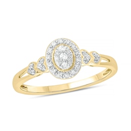 1/6 CT. T.W. Composite Diamond Oval-Shaped Frame Double Heart Sides Promise Ring in 10K Gold