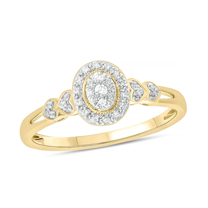 Main Image 1 of 1/6 CT. T.W. Composite Diamond Oval-Shaped Frame Double Heart Sides Promise Ring in 10K Gold