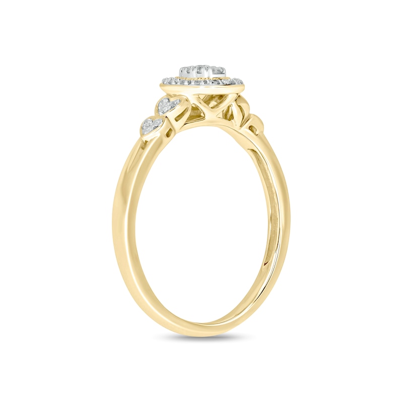 Main Image 2 of 1/6 CT. T.W. Composite Diamond Oval-Shaped Frame Double Heart Sides Promise Ring in 10K Gold