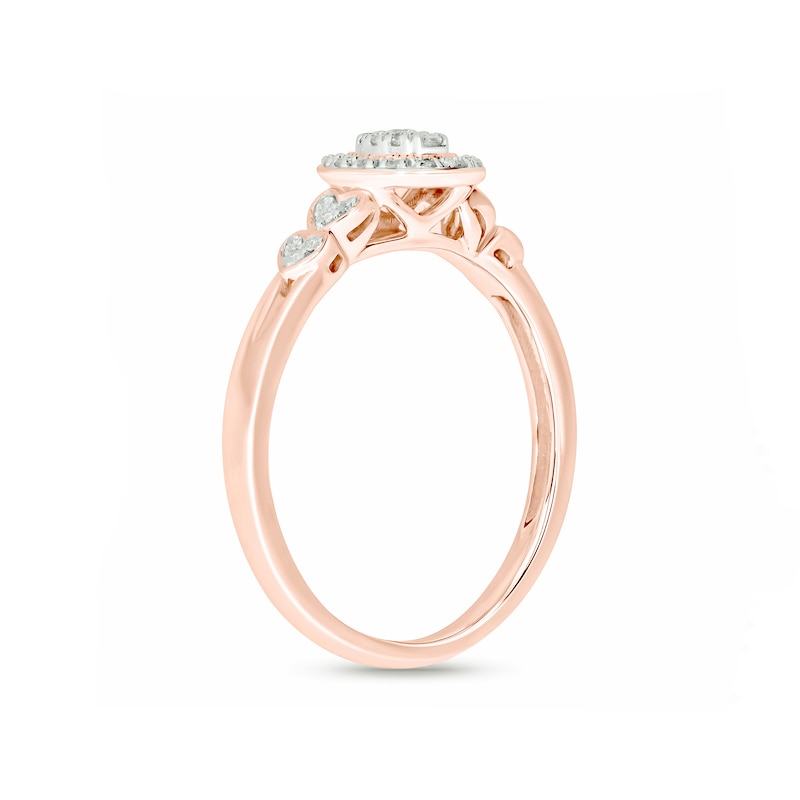 1/6 CT. T.W. Composite Diamond Oval-Shaped Frame Double Heart Sides Promise Ring in 10K Rose Gold