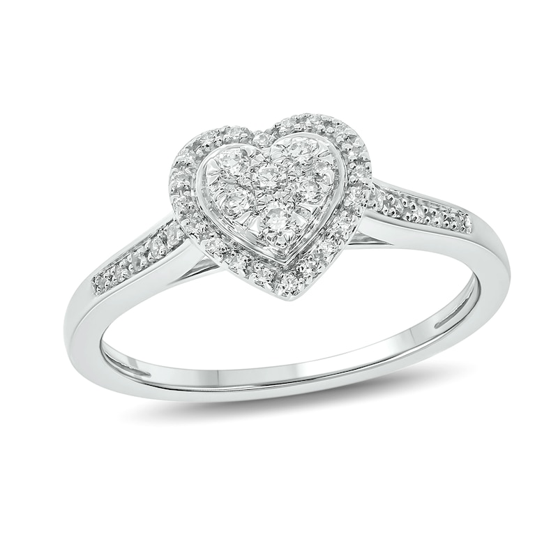 1/5 CT. T.W. Composite Diamond Heart-Shape Frame Promise Ring in 10K White Gold