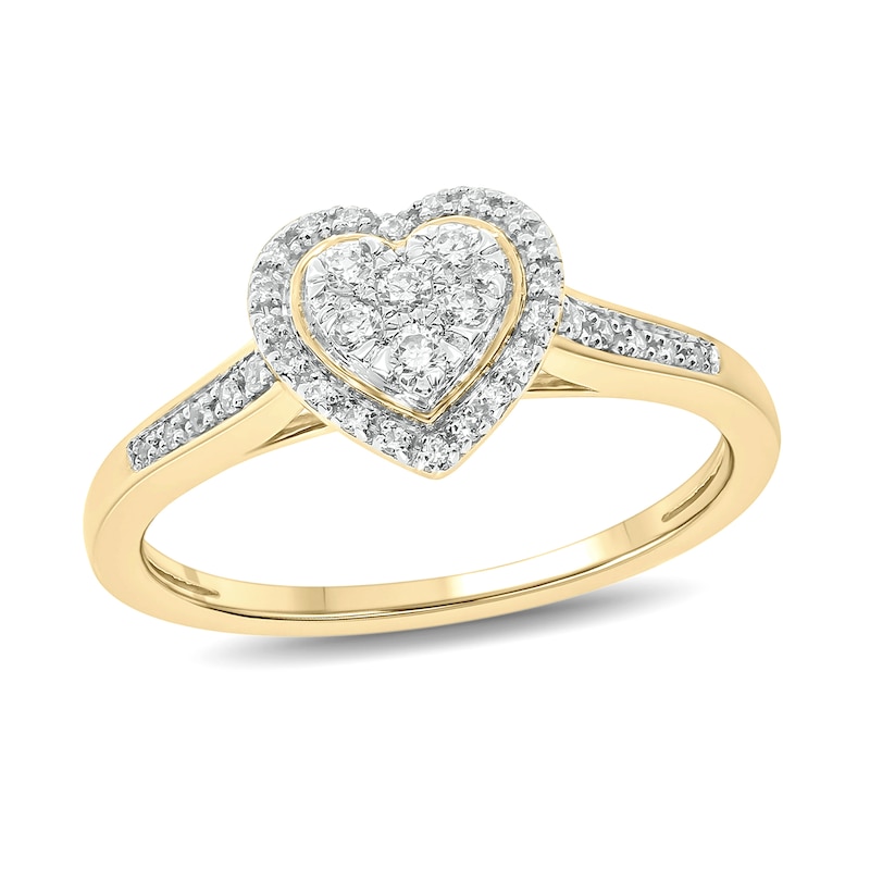 Main Image 1 of 1/5 CT. T.W. Multi-Diamond Heart-Shape Frame Promise Ring in 10K Gold