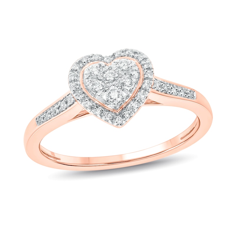 1/5 CT. T.W. Multi-Diamond Heart-Shape Frame Promise Ring in 10K Rose Gold