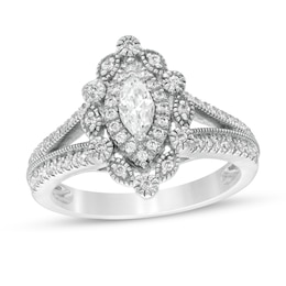 3/4 CT. T.W. Marquise and Round Diamond Alternating Frame Vintage-Style Engagement Ring in 10K White Gold