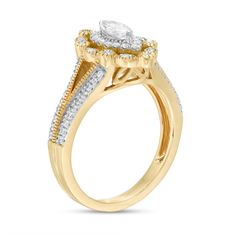 Main Image 3 of 3/4 CT. T.W. Marquise and Round Diamond Alternating Frame Vintage-Style Engagement Ring in 10K Gold
