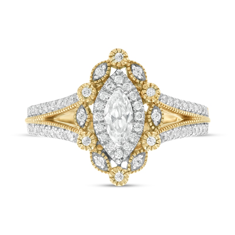 Main Image 4 of 3/4 CT. T.W. Marquise and Round Diamond Alternating Frame Vintage-Style Engagement Ring in 10K Gold
