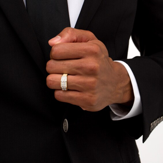 Men's 3/4 CT. T.w. Diamond Double Row Wedding Band in 10K Gold