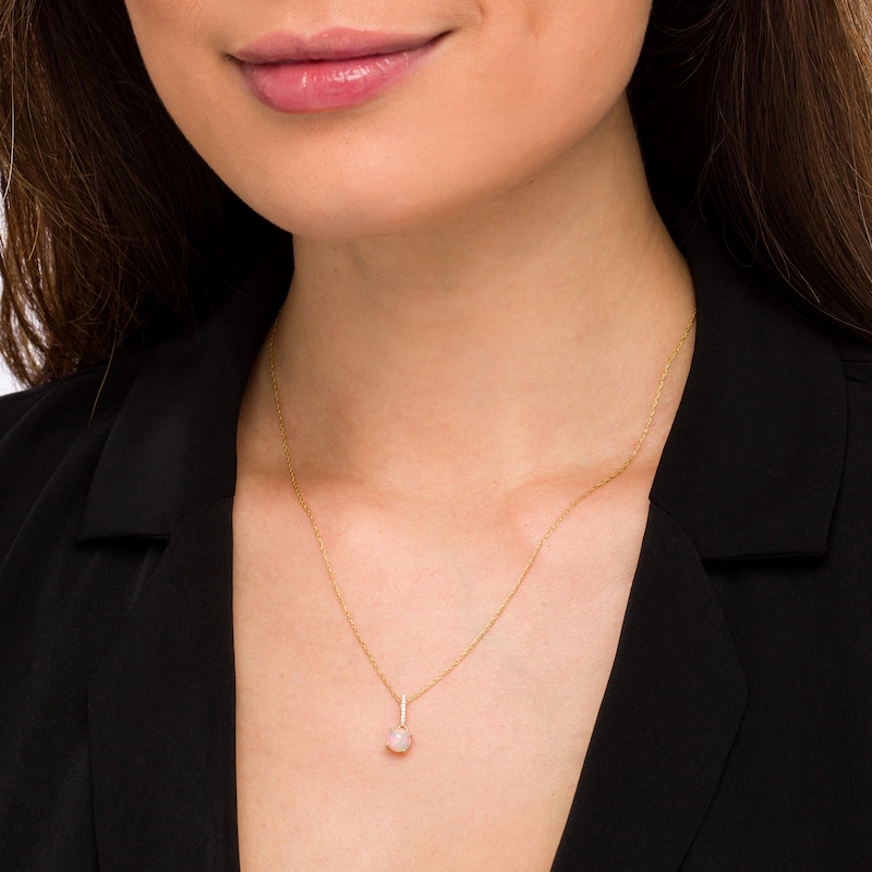 Main Image 2 of 6.0mm Opal and Diamond Accent Drop Pendant in 10K Gold