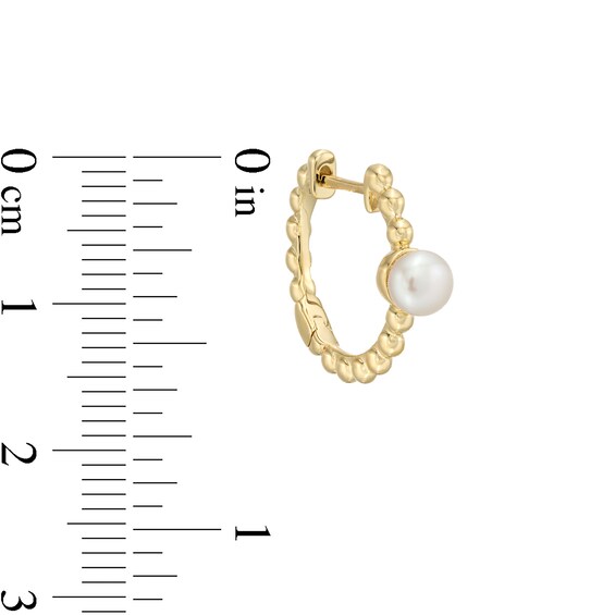 4.0mm Freshwater Cultured Pearl and Beaded Hoop Earrings in 10K Gold
