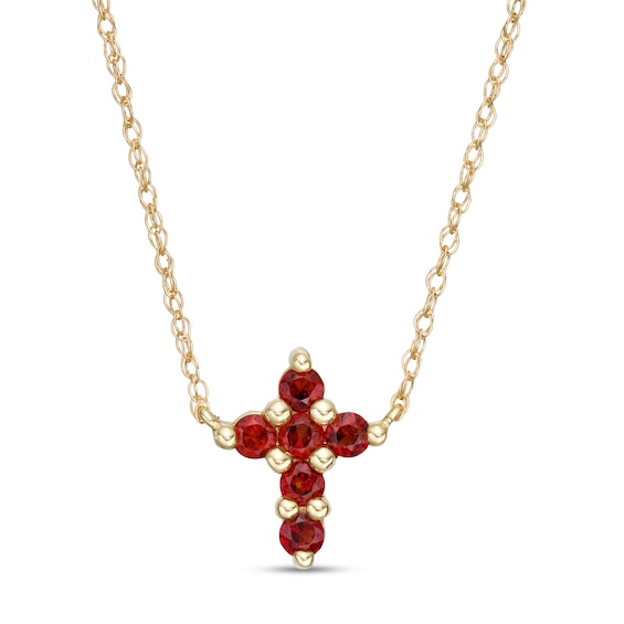 Garnet Mini Cross Necklace in 10K Gold