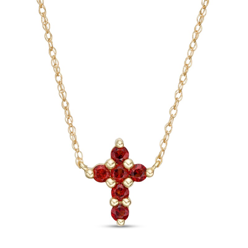 Main Image 1 of Garnet Mini Cross Necklace in 10K Gold