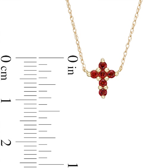 Garnet Mini Cross Necklace in 10K Gold