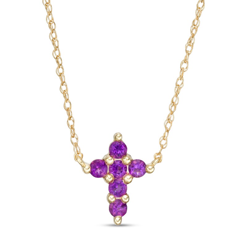 Main Image 1 of Amethyst Mini Cross Necklace in 10K Gold