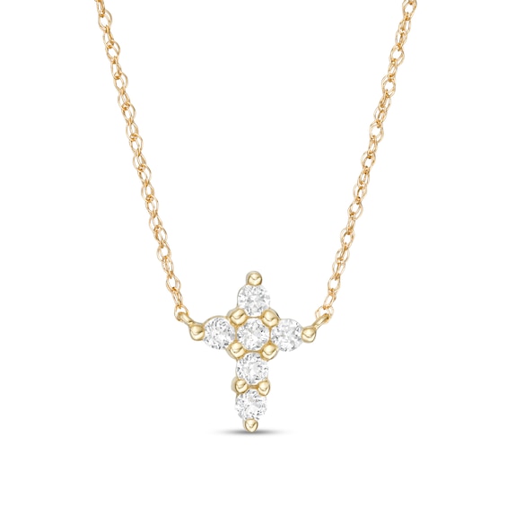 White Topaz Mini Cross Necklace in 10K Gold