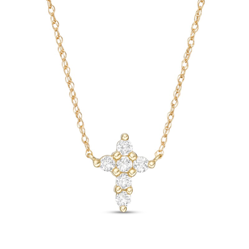 Main Image 1 of White Topaz Mini Cross Necklace in 10K Gold