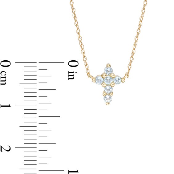 Aquamarine Mini Cross Necklace in 10K Gold
