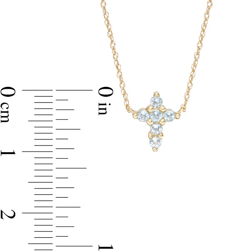 Aquamarine Mini Cross Necklace in 10K Gold