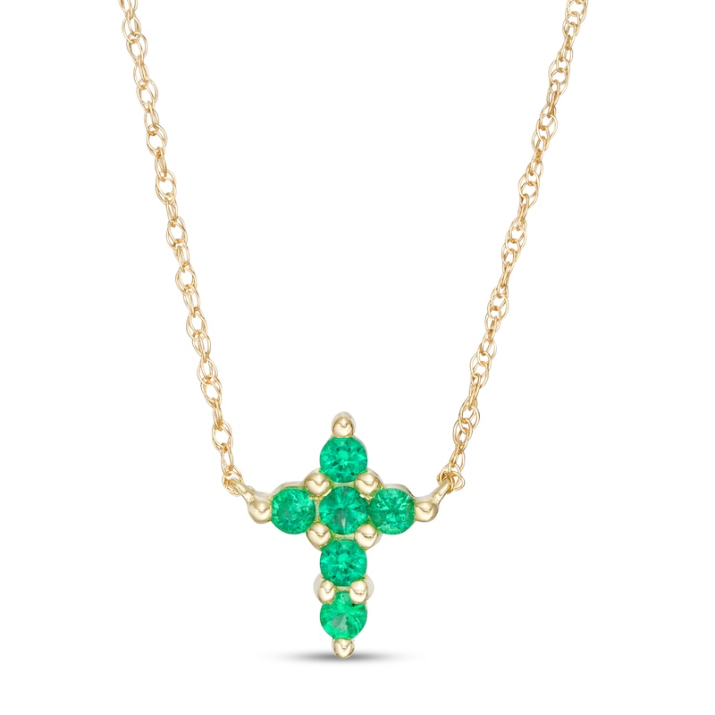 Main Image 1 of Emerald Mini Cross Necklace in 10K Gold