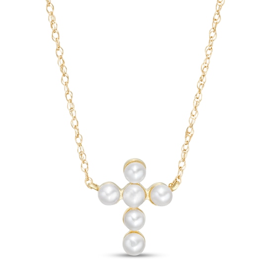 Cultured Freshwater Pearl Mini Cross Necklace in 10K Gold