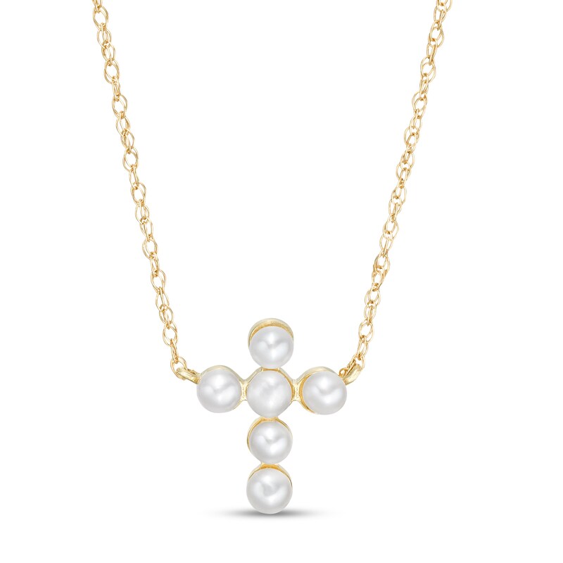 Main Image 1 of Freshwater Cultured Pearl Mini Cross Necklace in 10K Gold
