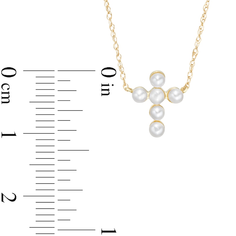 Main Image 2 of Freshwater Cultured Pearl Mini Cross Necklace in 10K Gold